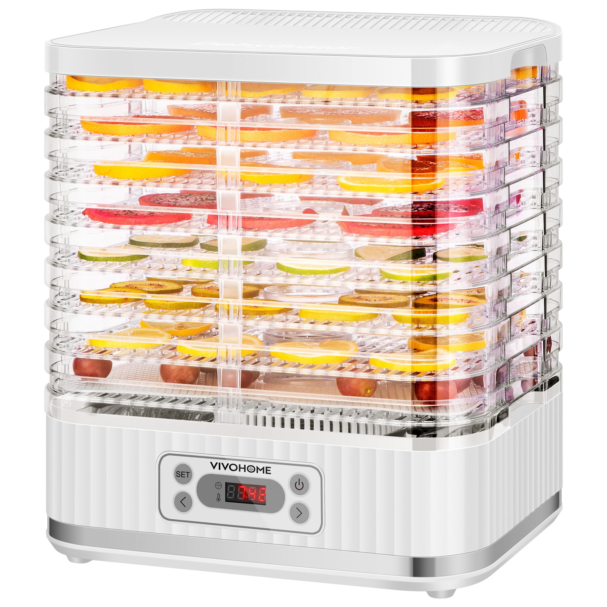 VIVOHOME Dörrautomat mit 8 Einlegefächern 400W BPA frei Dörrgerät mit Temperaturregler von 35°C bis 70°C inkl.72H Timer und Rezept für Fleisch,Obst,Haustier-Leckereiene